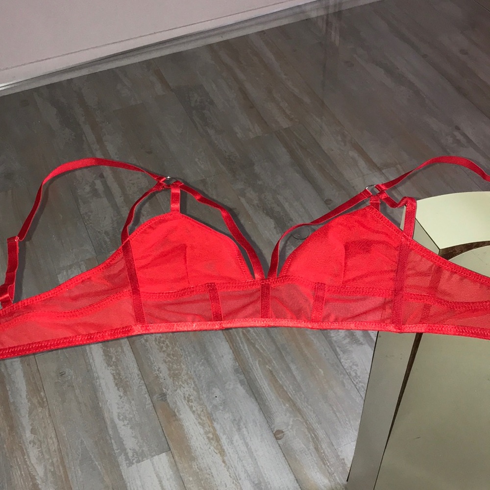 Red Sheer Bra with Triple Strap Front